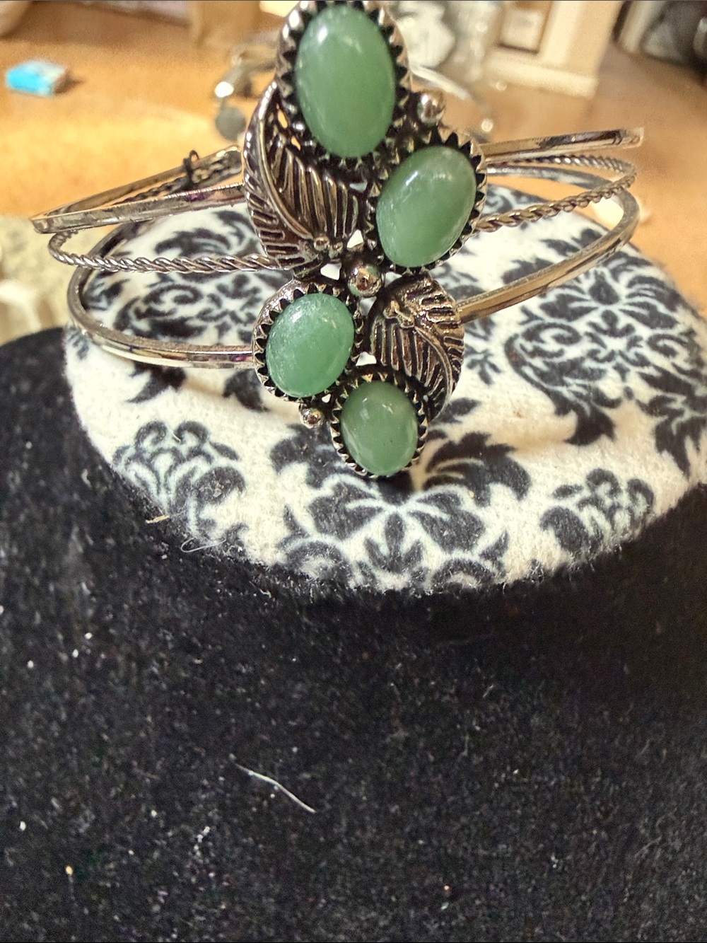 bebe Silver-Tone Cuff Bracelet with Mint Green Stones